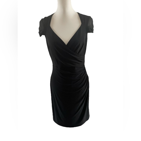 LAUREN Ralph Lauren Black Cap Sleeve Side Ruched Dress, Size 8 - Picture 8 of 13